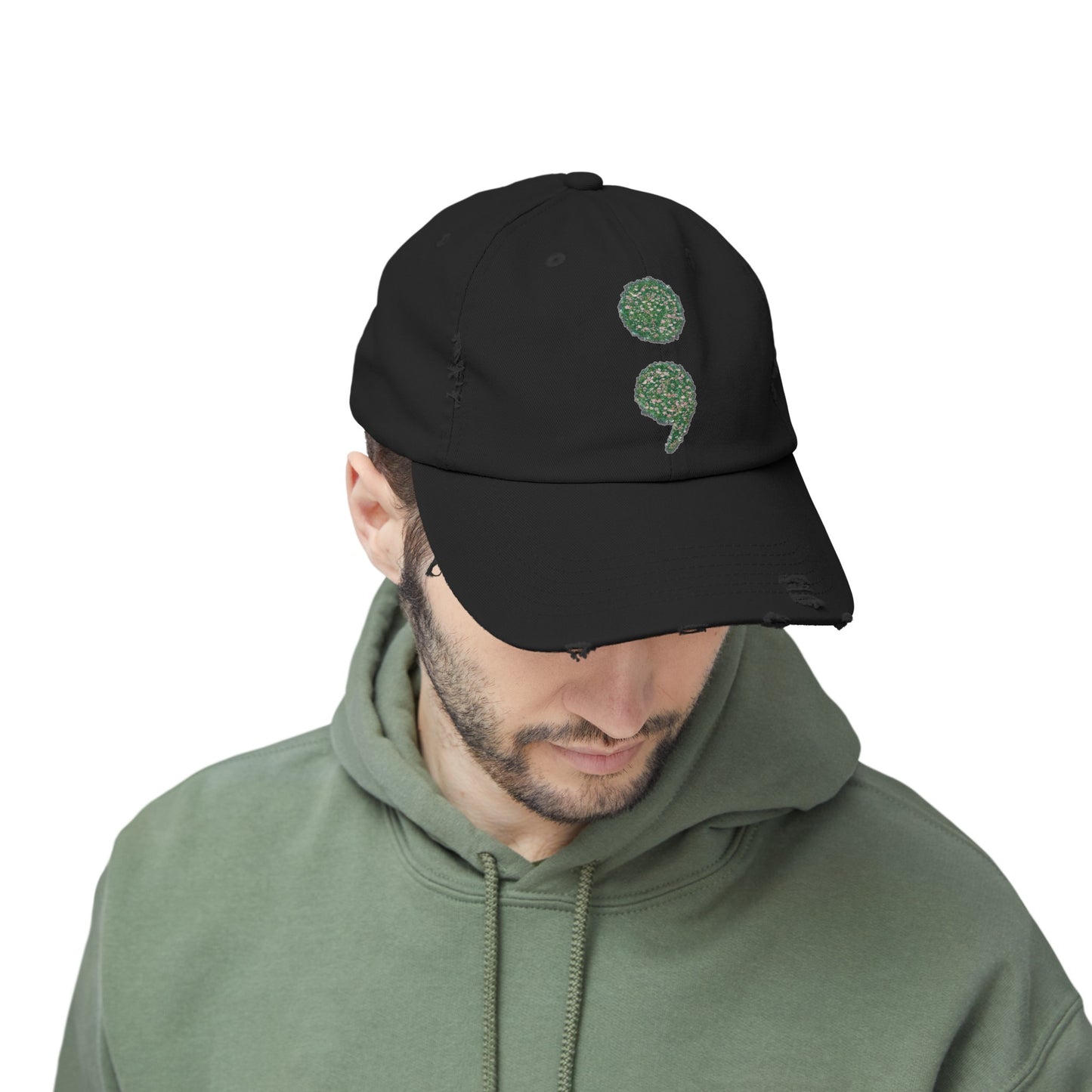 Flowers Semi-Colon Unisex Distressed Cap