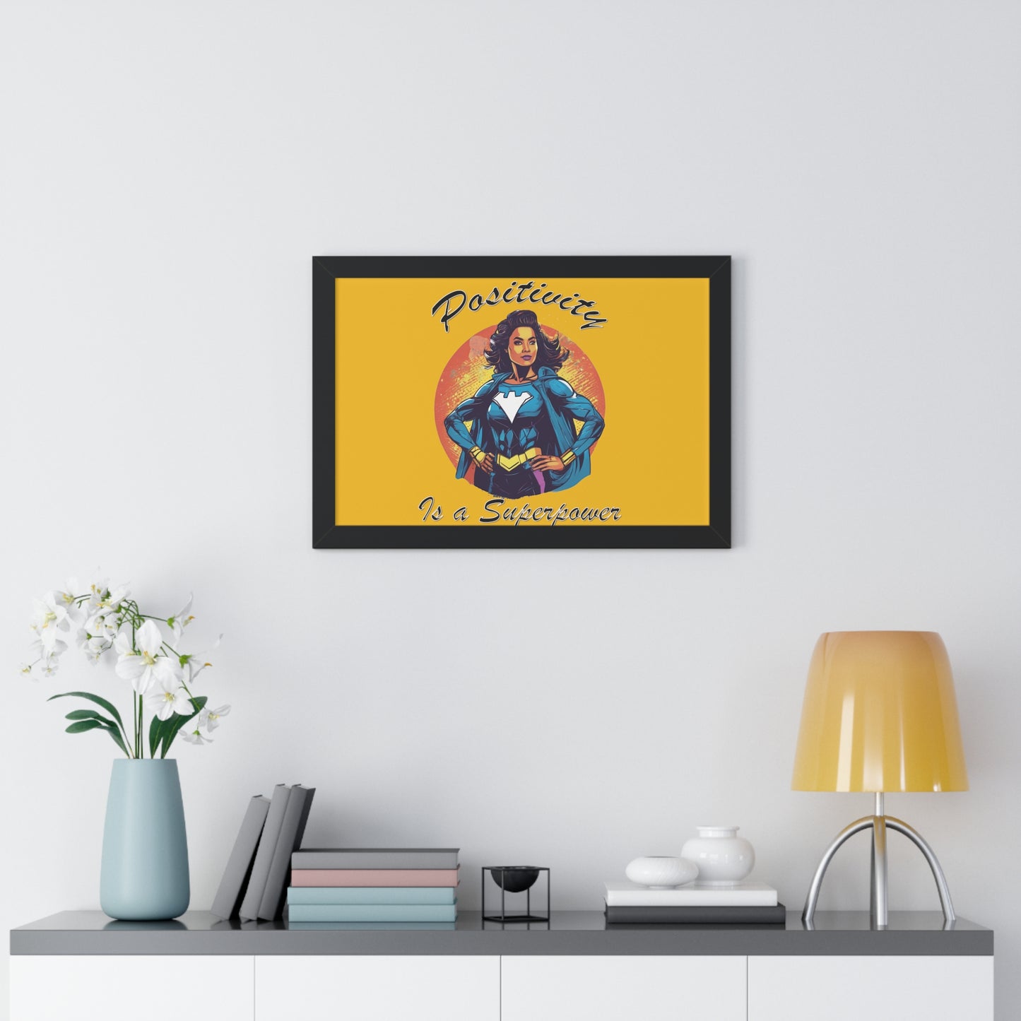 Positivity is a Superpower Female Superhero Framed Horizontal Poster